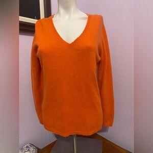 Cashmere Ann Taylor Vibrant Orange V-Neck Sweater